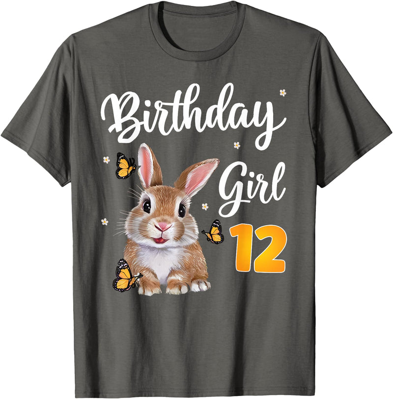 Bunny Rabbit Birthday Girl 12th Birthday Party 12 Years Old T-Shirt in Asphalt Grey