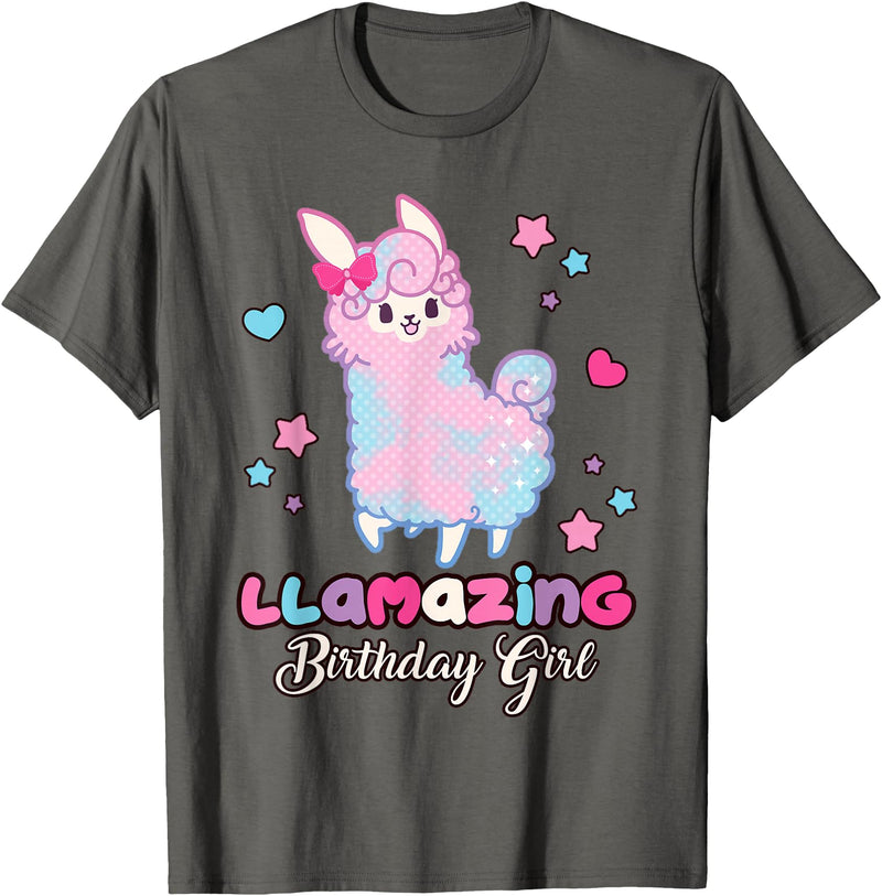 Llamazing Birthday Girl Llama Family BW Art Llama Birthday Girl Llamazing Birthday Alpaca Llama Girl T-Shirt - Asphalt Grey