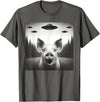 Funny Pig Selfie With UFOs Funny Pig Selfie UFO Alien Humor Vintage Print Art Design T-Shirt - Asphalt Grey