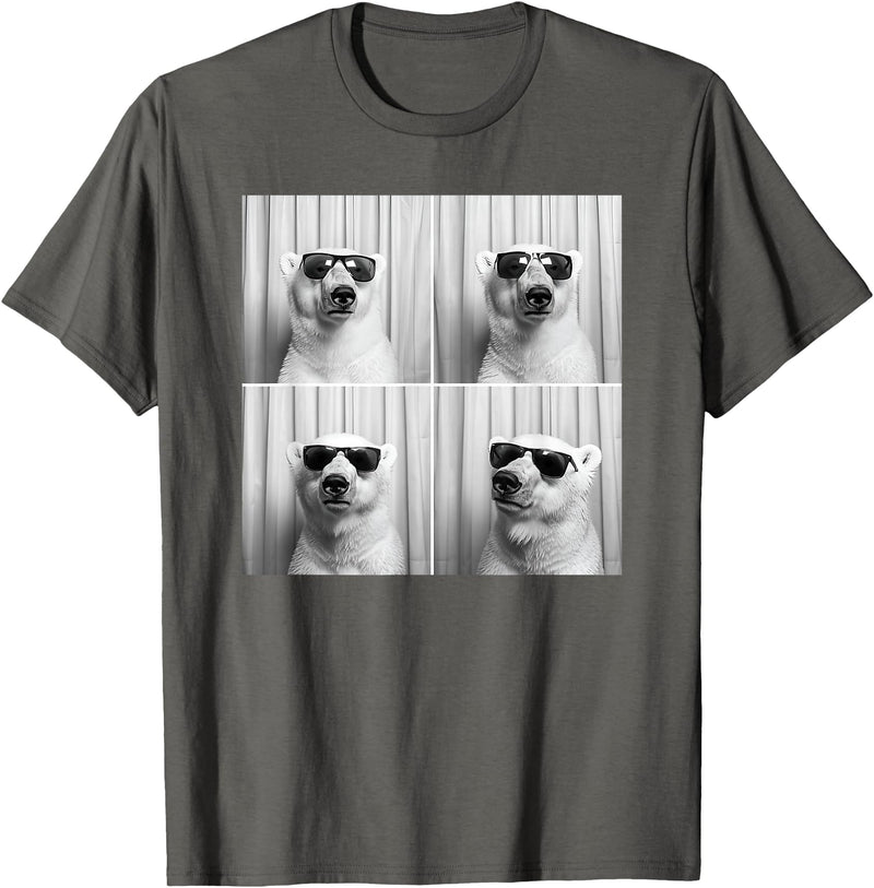 Arctic Polar Bear Face Photography Men Women Kids Cool Polar Bear With Sunglasses Funny Zoo Animal Selfie T-Shirt - Asphalt Grey