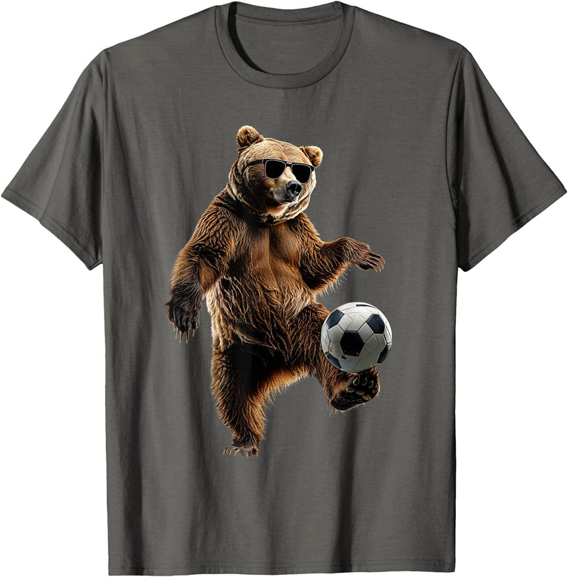 Animal Soccer Design Bear Soccer T-Shirt - Asphalt Grey