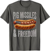 Pig Missiles Freedom 4th Of July Patriotic BBQ Tee Pig Missiles and Freedom Funny Patriotic Hotdog 4th July T-Shirt - Asphalt Grey