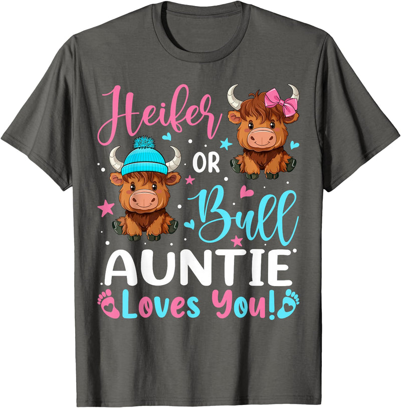 Reveal Party Highland Cow Bull or Heifer Auntie Loves You Highland Cow Lover T-Shirt - Asphalt Grey