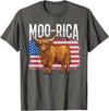 Funny Scottish Highland Cow 4th of July Scottish Highland Cow 4th of July Independence Day Moo-rica T-Shirt - Asphalt Grey