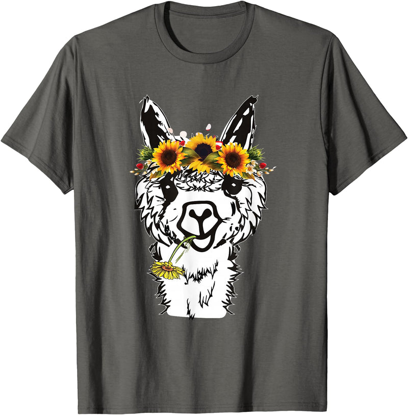 Funny Llama Alpaca Animal Lover Women's Floral Llama Alpaca Funny Graphics T-Shirt - Asphalt Grey