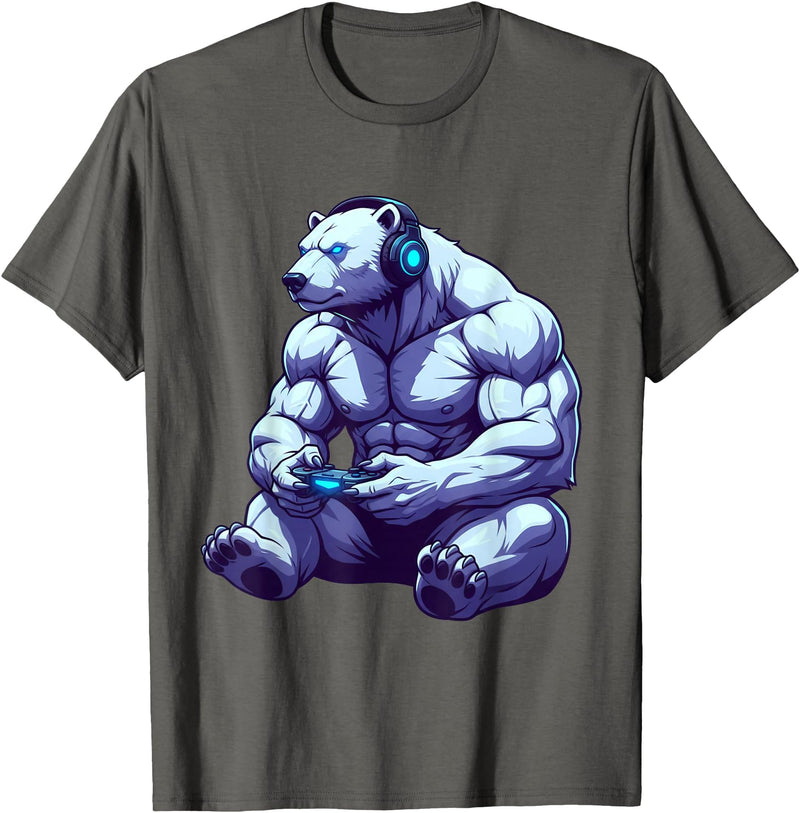 Funny Graphic Gamers tee Polar Bear Funny Video Games Polar Bear T-Shirt T-Shirt - Asphalt Grey
