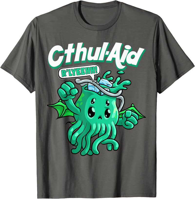 Funny Horror Apparels Cool Cthulhu Aid Funny Cthulhu R'lyeehh Cute Meme Halloween T-Shirt - Asphalt Grey