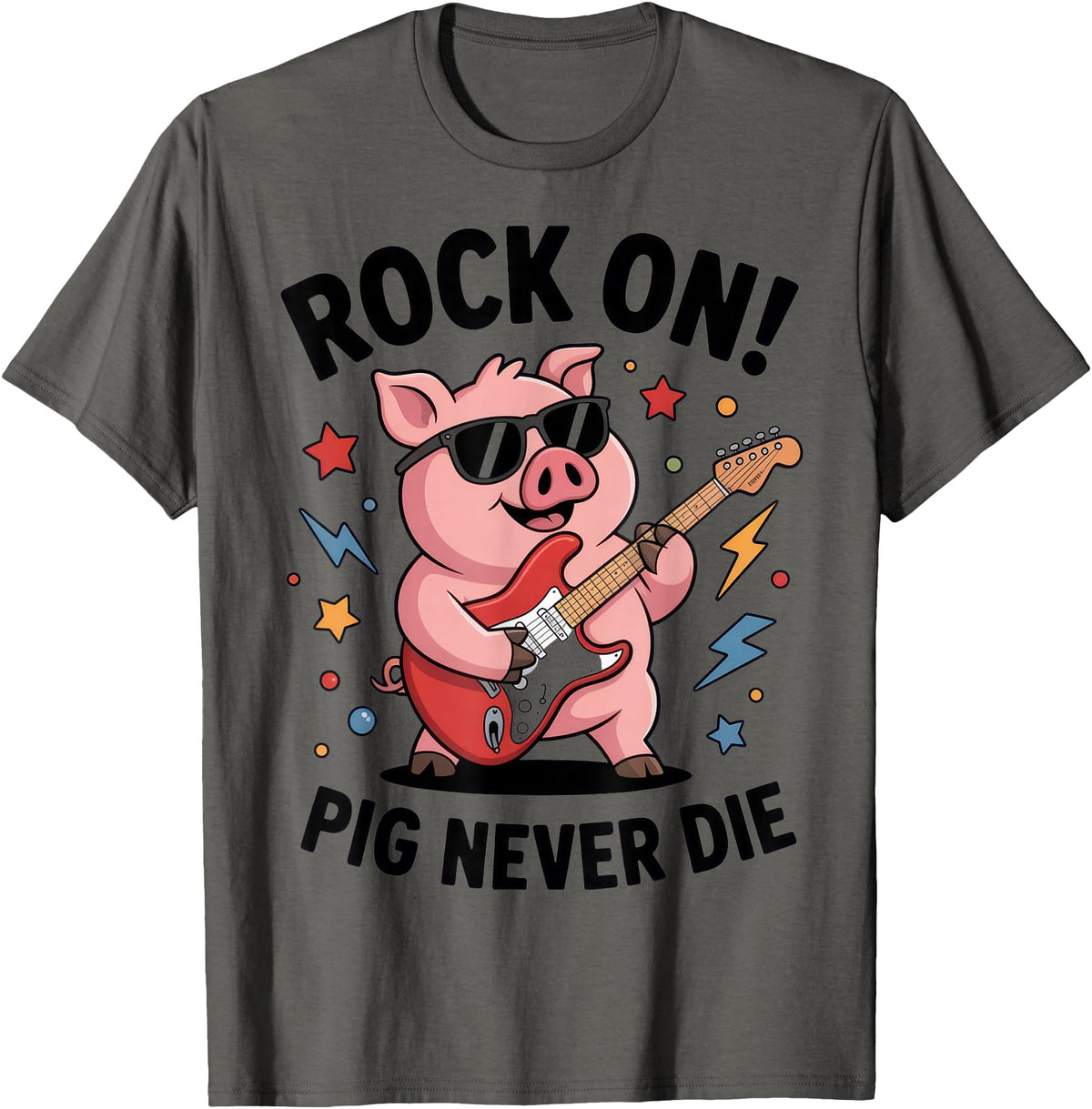 Musical Pig Tribe Collective for Rock Enthusiasts Rock On Pig Never Die Music Lovers Funny Concert Vibe T-Shirt - Asphalt Grey
