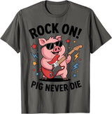 Musical Pig Tribe Collective for Rock Enthusiasts Rock On Pig Never Die Music Lovers Funny Concert Vibe T-Shirt - Asphalt Grey