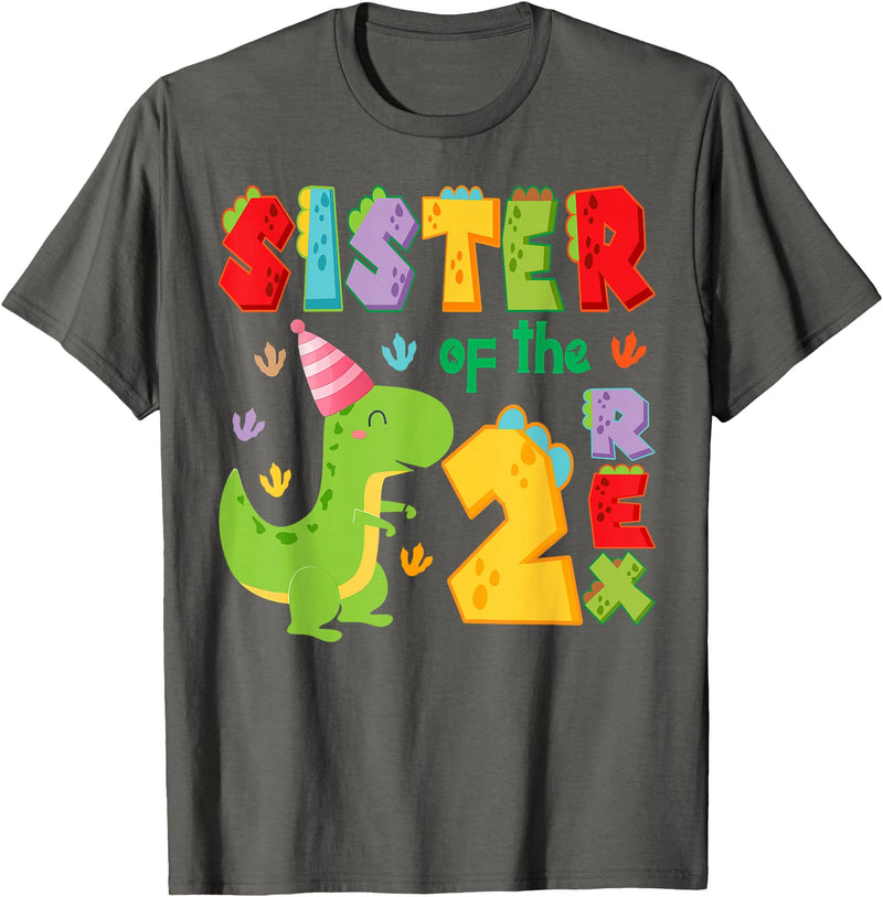 Funny 2Nd Birthday Dinosaur T-Rex Matching Sister of The Two Rex 2Nd Birthday Boy Dinosaur T-Rex T-Shirt - Asphalt Grey