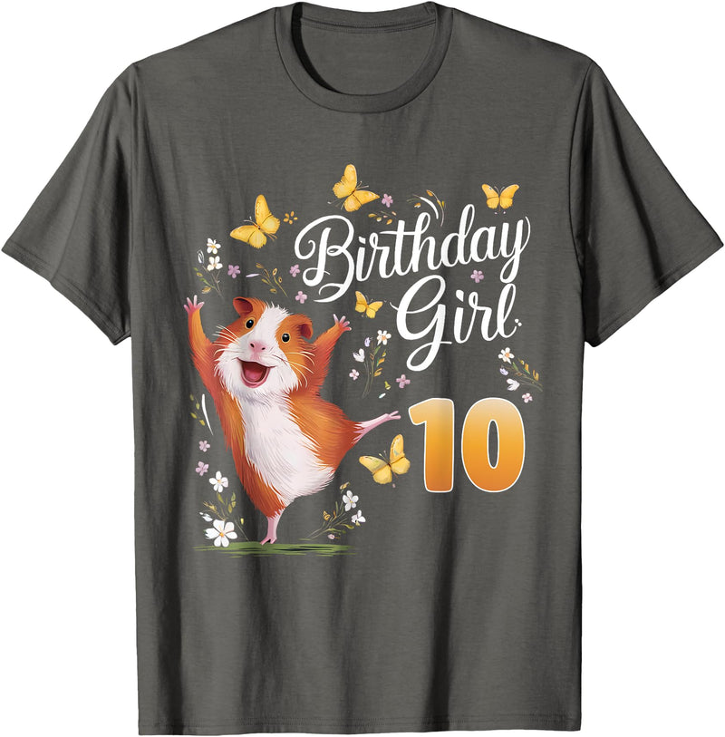 Giraffe Birthday Party by LazyPanda Guinea Pig Birthday Girl 10th Birthday Party 10 Year Old T-Shirt - Asphalt Grey