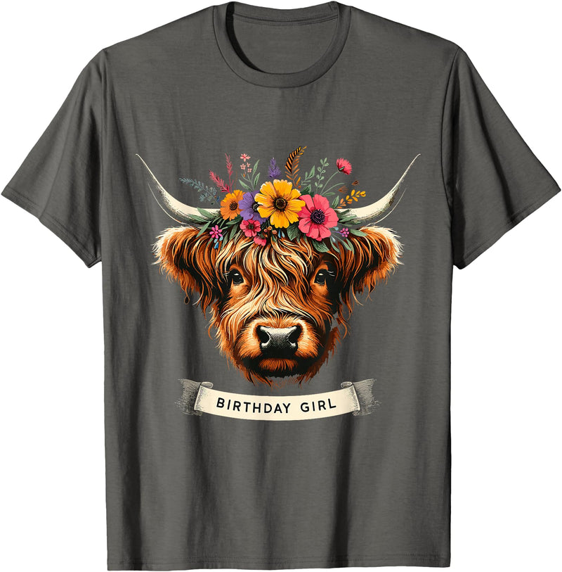 Humorous Highland Cow Gifts Highland Cow Birthday Girl Party T-Shirt - Asphalt Grey