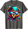 Funny Teddy Bear Lovers Colorful Hip Hop Teddy Bear Sunglasses Rap Music T-Shirt - Asphalt Grey