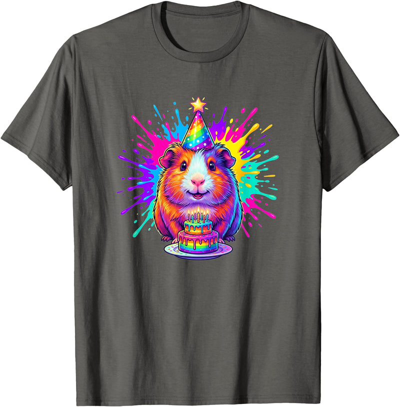 Cute Birthday Guinea Pig Rainbow Cake Party Hat Happy Birthday Guinea Pig Rainbow Cake Party Hat T-Shirt - Asphalt Grey