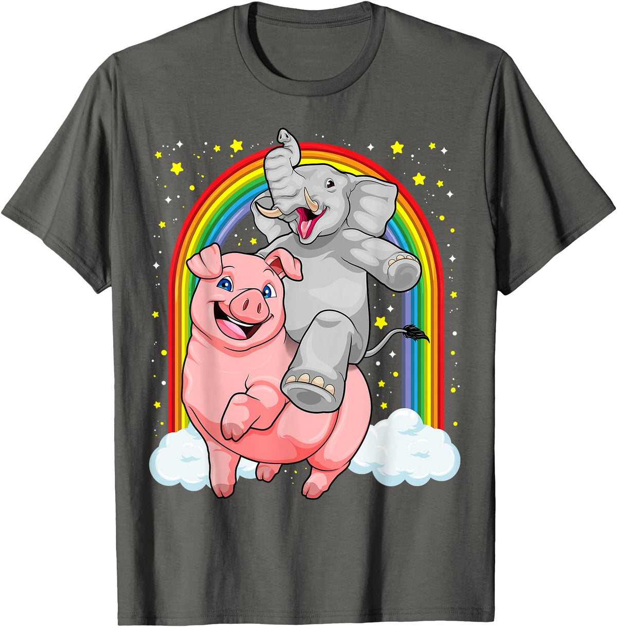GoshWow Elephant Riding Pig Funny And Magical Elephant Pig Pun T-Shirt - Asphalt Grey