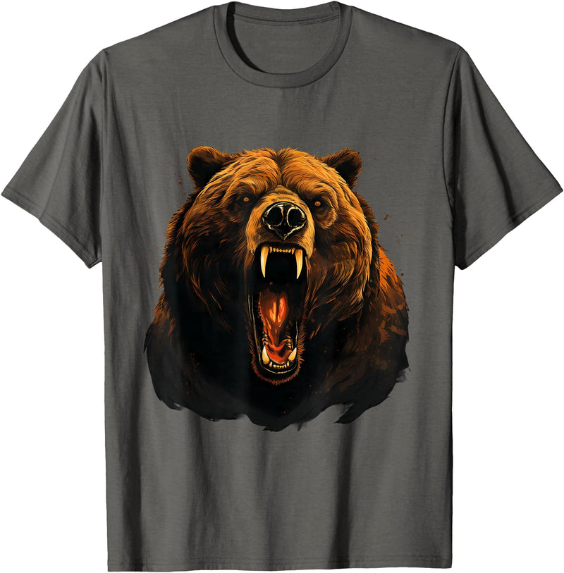 Forest Animal Art Bear Portrait Art Work Wildlife Animal Lovers Forest Motif T-Shirt - Asphalt Grey
