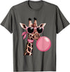 Funny Giraffe Lover Design Outfit Funny Cute Giraffe Pink Bubble Gum and Pink Sunglasses T-Shirt - Asphalt Grey