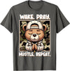 Camouflage Hip Hop Teddy Bear Hustle Grind Designs Wake Pray Hustle Repeat Hip Hop Teddy Bear Boys Teens Camo T-Shirt - Asphalt Grey