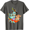 Clever Witty Designs Hindu god Lord Shri Krishna with a Cow and a Bird T-Shirt - Asphalt Grey