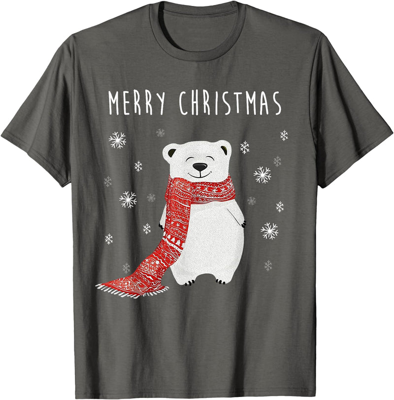 Christmas Holiday X-Mas New Year 2020 Party Gifts Cute Polar Bear Scarf Merry Christmas Xmas Holidays Gift Tee T-Shirt - Asphalt Grey