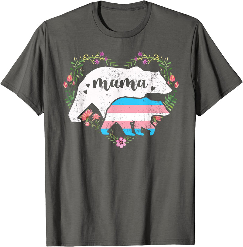 LGBT Trans Pride Shirts Mom Mama Bear for Moms LGBTQ Mama Bear Transgender Flag Gay Equal Rights Trans T-Shirt - Asphalt Grey
