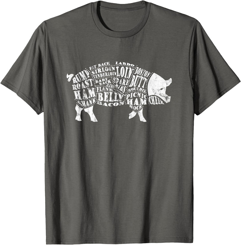 BBQ T-Shirts: Pig Cuts Barbecue and Grilling T-Shirt T-Shirt - Asphalt Grey