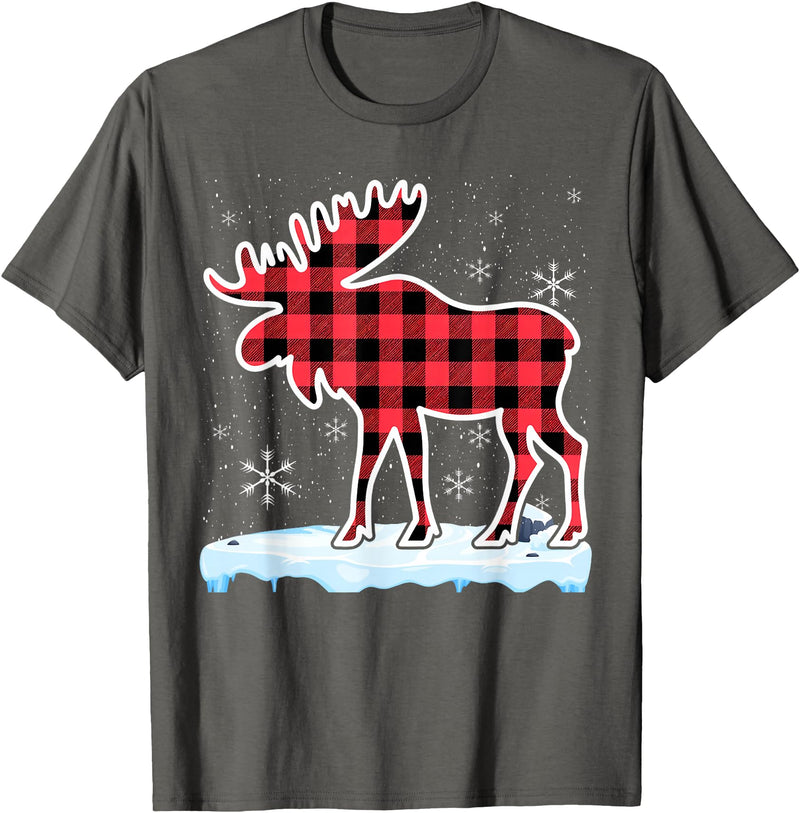 Moose Buffalo Lover Gift Co. Moose Red Buffalo Plaid Matching Pajama Family T-Shirt - Asphalt Grey