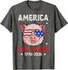 Pig Face 4th of July 1776-2026 Anniversary 250th Pig Sunglasses American Flag America 250 Years Tee 250yr Tee T-Shirt - Asphalt Grey