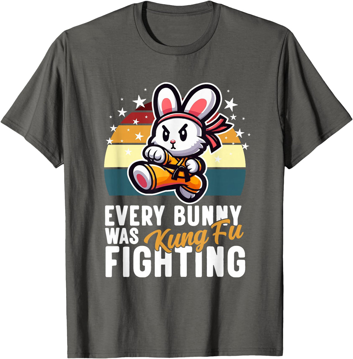 Every Bunny Was Kung Fu Fighting - Funny Rabbit Martial Art T-Shirt in Asphalt Grey