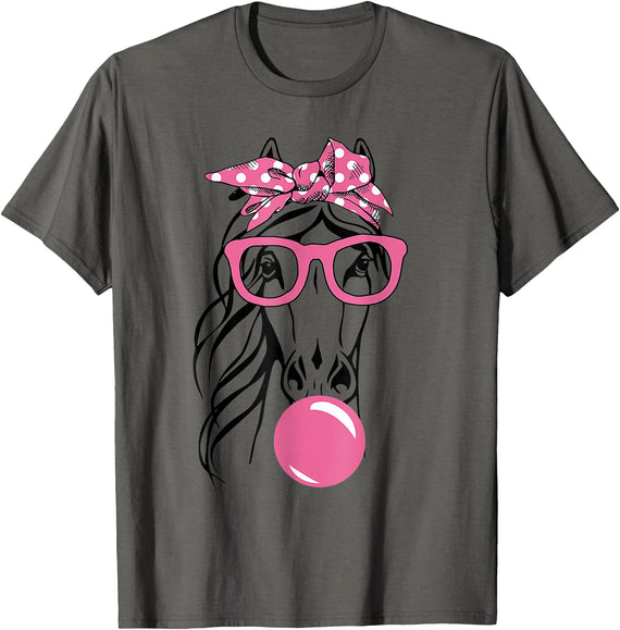 Funny Horses Lover Ladies Cute Horse Bandana Headband Glasses T-Shirt - Asphalt Grey