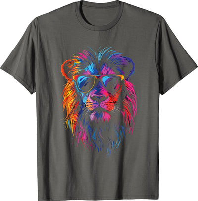 Colorful Lion with Sunglasses Bold King of The Jungle T-Shirt