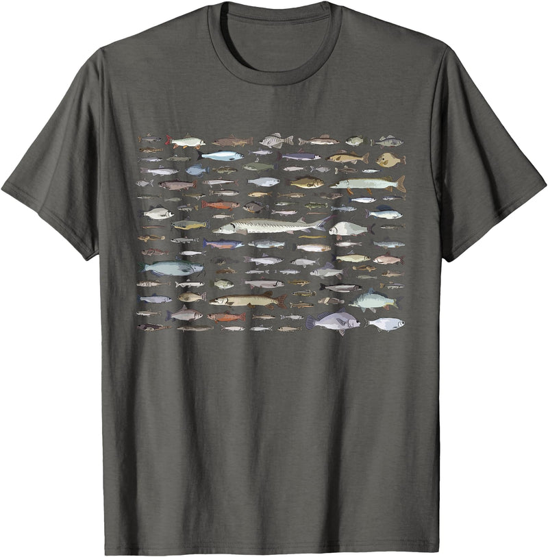 100 Types Of Fish Species Tee 100 Types of Freshwater Fish Species Fishing T-Shirt - Asphalt Grey
