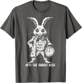 The Creepy White Rabbit in Wonderland Horror Fantasy Art T-Shirt in Asphalt Grey