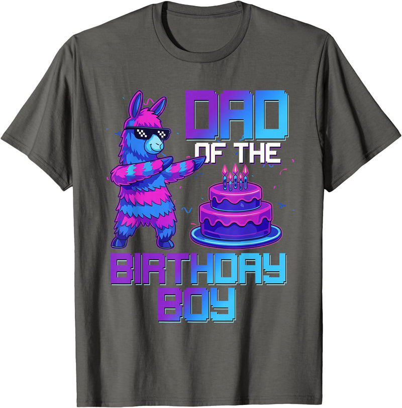 Llama Pinata Birthday Family Bday Party Decoration Daddy of Birthday Boy Llama Pinata Party Family Matching T-Shirt - Asphalt Grey