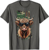 Highland Cow by AKH Highland Cow Camo American Flag, Patriotic Highland Cow T-Shirt - Asphalt Grey