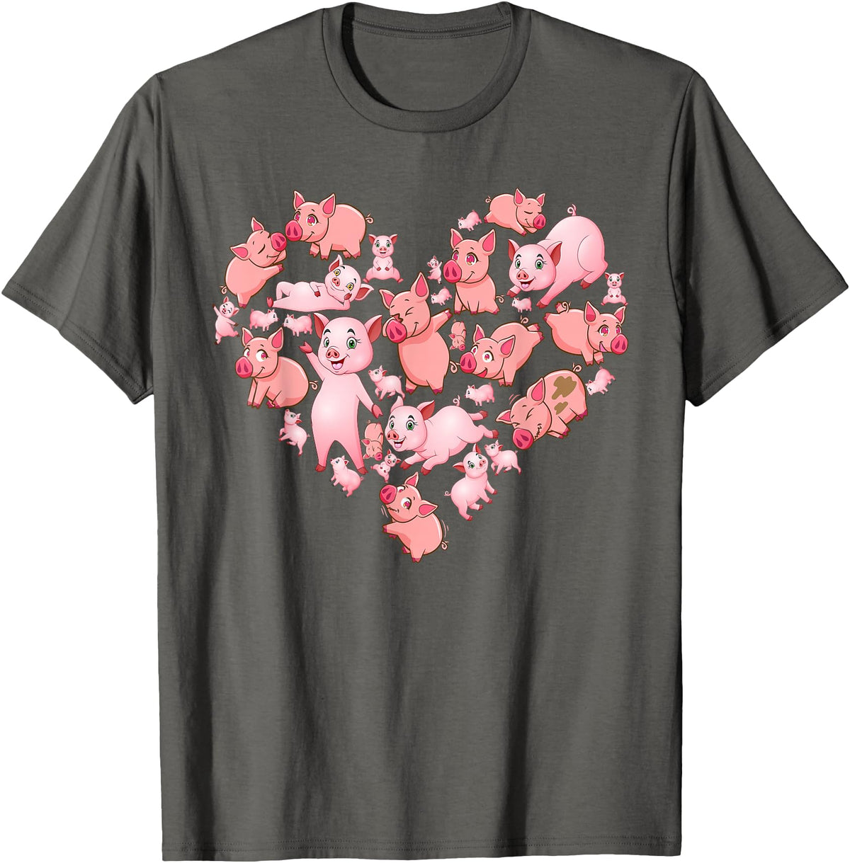 Pig Heart Lover Gift Co. Pig For Women Girls Kids Heart Shape Poses Cute Pig T-Shirt - Asphalt Grey