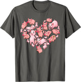 Pig Heart Lover Gift Co. Pig For Women Girls Kids Heart Shape Poses Cute Pig T-Shirt - Asphalt Grey