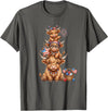 Funny 4th Of July Highland Cow Apparel Cute Highland Cow 4th of July Patriotic American Flag T-Shirt - Asphalt Grey