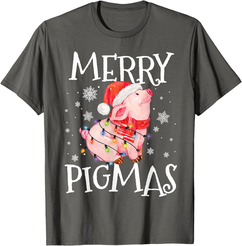 Christmas Funny Gifts Merry Pigmas Funny Pig Christmas Lights Tree Xmas Funny T-Shirt - Asphalt Grey