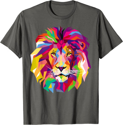 Elegant, Cool Lion Head with Bright Colorful T-Shirt