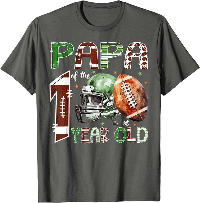 One Year Old Football Birthday Boy Matching Papa of The 1 Year Old Football Lover 1st Birthday Boy T-Shirt - Asphalt Grey