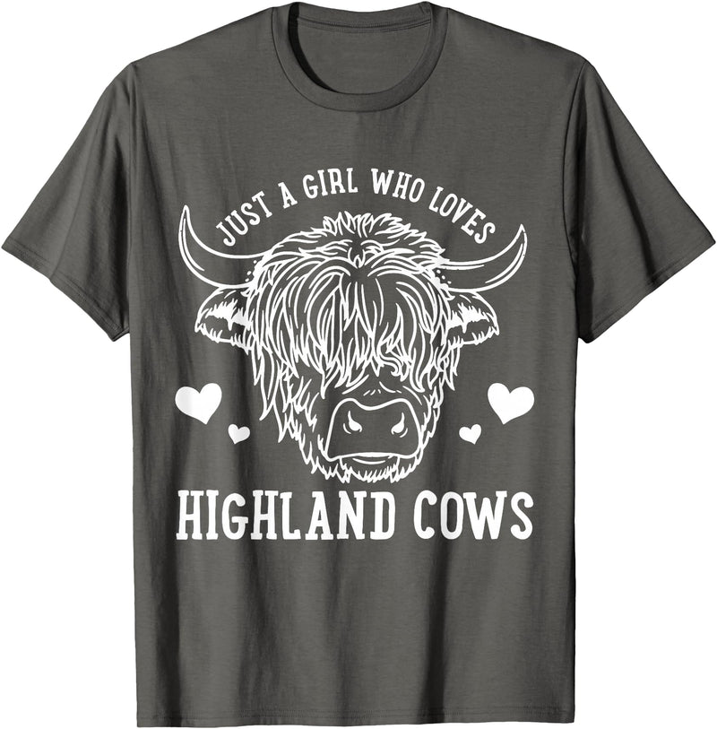 Highland Cow Just a Girl Who Loves Highland Cows T-Shirt - Asphalt Grey