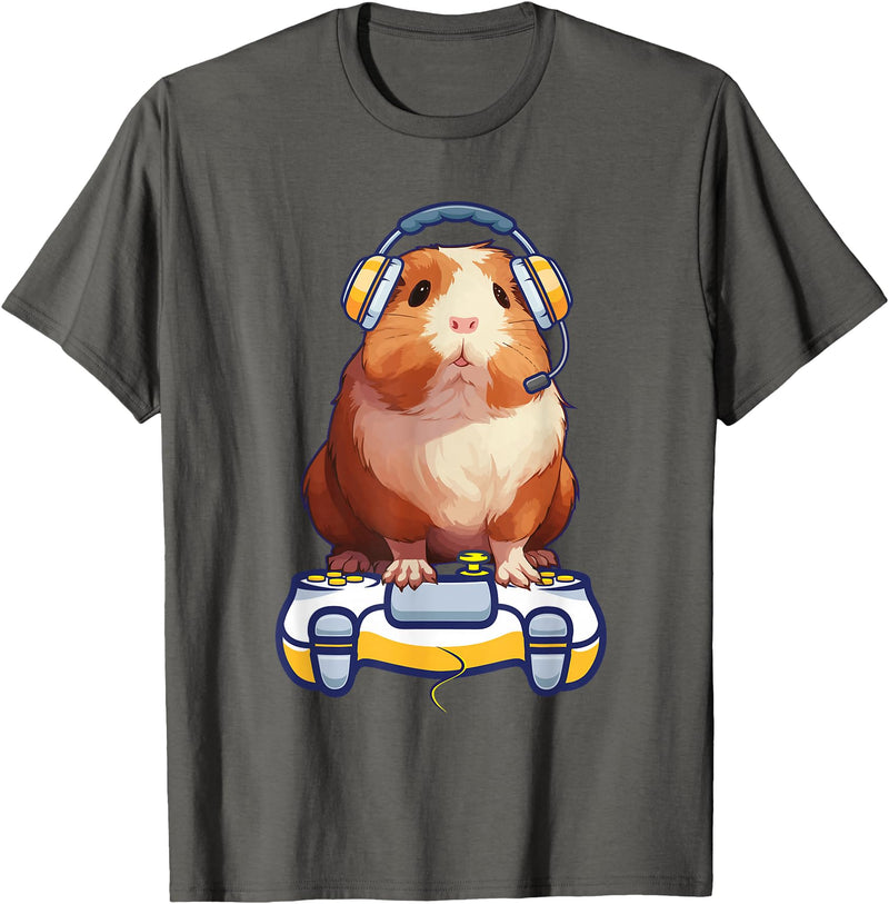 Guinea pig Video Game cavy Gift Guinea pig Gamers Funny guinea pig and Video Gamer Lover fluffy cavy Gamers T-Shirt - Asphalt Grey