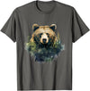 Bear Forest Animal Art Portrait Forest Artwork Wildlife T-Shirt - Asphalt Grey