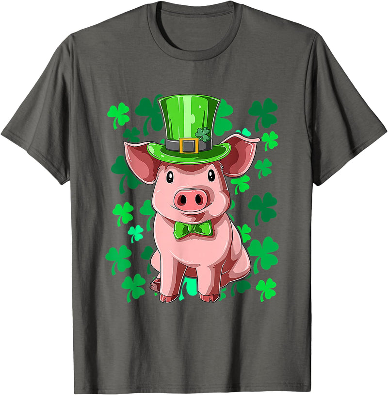 St Patrick's Day Pig Leprechaun Lucky Irish Pig Farmers T-Shirt - Asphalt Grey