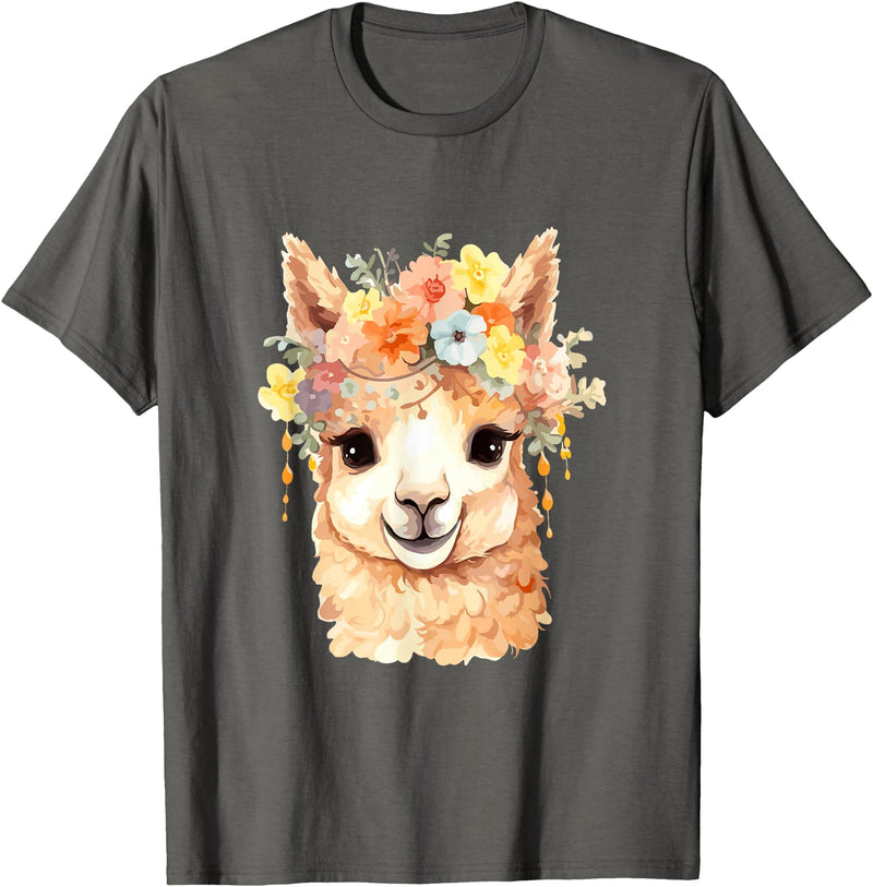 Alpaca and llama with flowers Designs Alpaca with Flowers, Cute Alpaca and Llama T-Shirt - Asphalt Grey