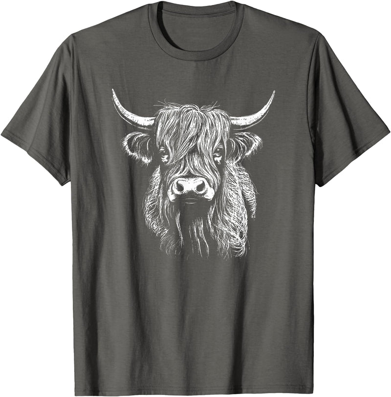 Scottish Highland Cattle Cow Merch Scottish Highland Cattle Cow Drawing T-Shirt - Asphalt Grey