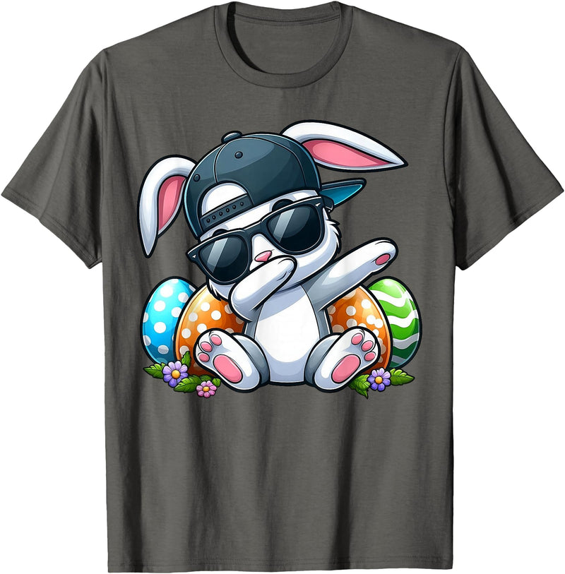 Easter Day Dabbing Bunny for Men Women Boys Girls Teens T-Shirt in Asphalt Grey