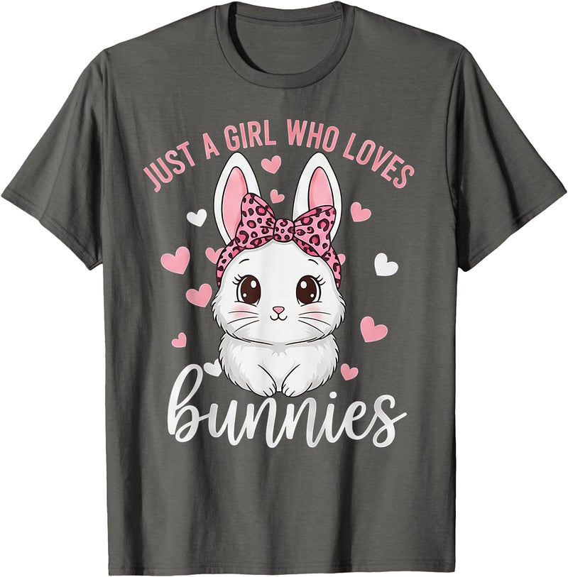 Cute Bunny Rabbit Girls Kids Just a Girl Who Loves Bunnies T-Shirt in Asphalt Grey
