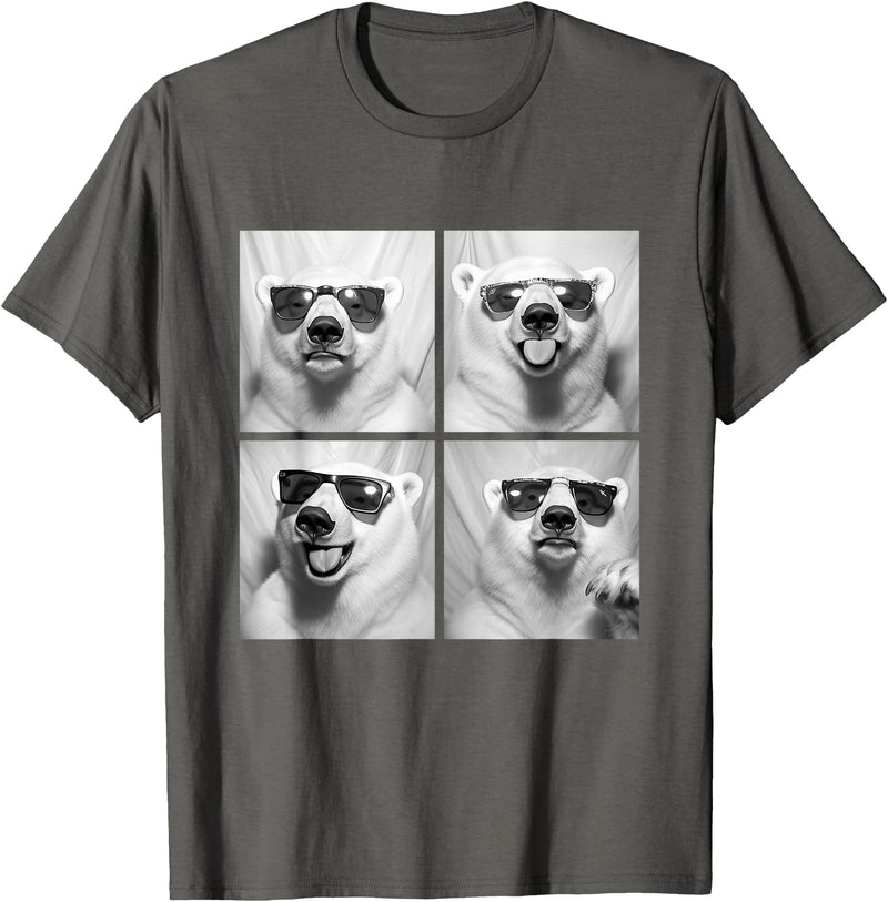 Funny Animal Photography Clothing Co. Funny Polar Bears with Sunglasses Cool Ice Bears Humor Meme T-Shirt - Asphalt Grey